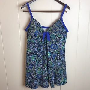 A Shore Fit Blue Black Skirted One Piece Swimsuit